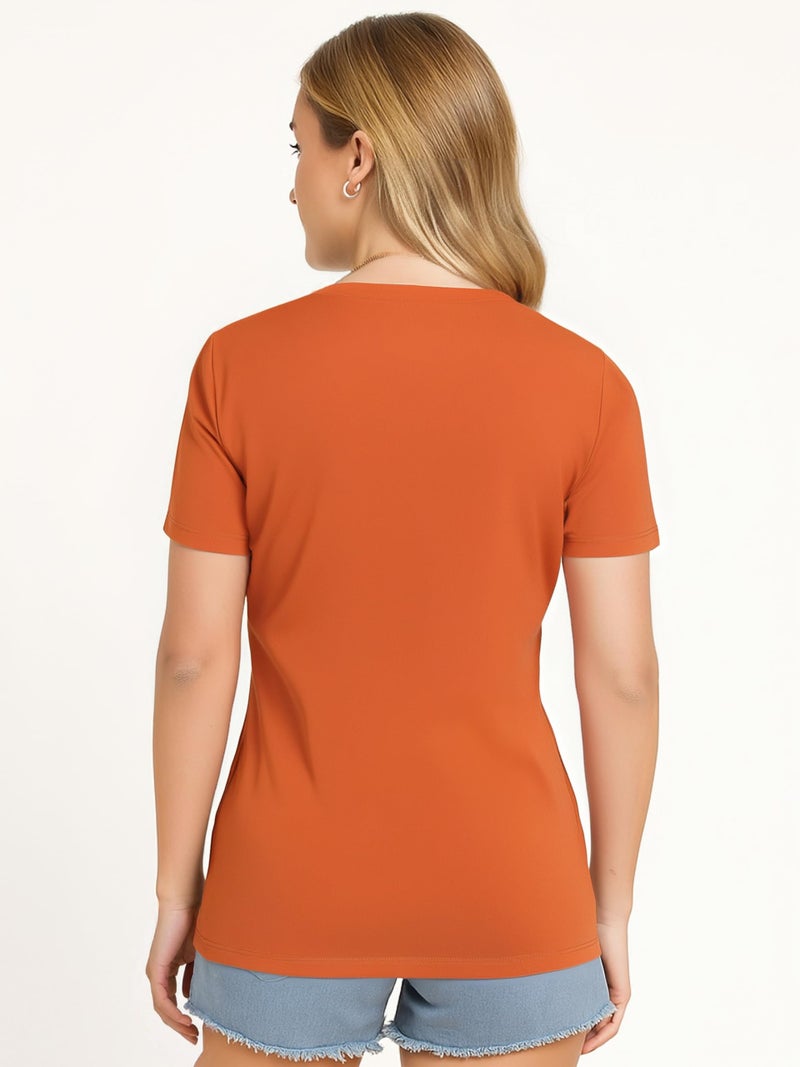 Opna Women's Short Sleeve Moisture Wicking Athletic Shirts Deep Orange - Image 3